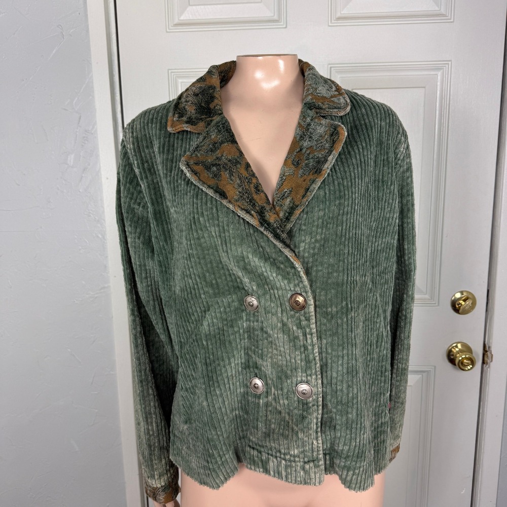 Vintage 90s Produce Company Coat Jacket Medium Tapestry Corduroy Leaves Z4-13